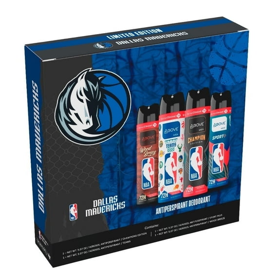 Above NBA – Dallas Mavericks Deodorant Gift Set - A Giftable Set for Mavericks Fans, Antiperspirant Spray, 4 Signature Scents, 72h Protection, Dry Spray, No Stains, 5.07 oz, Pack of 4