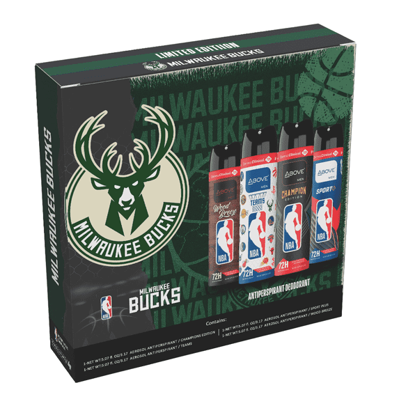 Above NBA Antiperspirant Deodorant Spray for Men | MILWAUKEE BUCKS Team Pack | 4 Scents | 72h | Dry Spray | No Stains | 5.07 oz – Pack of 4