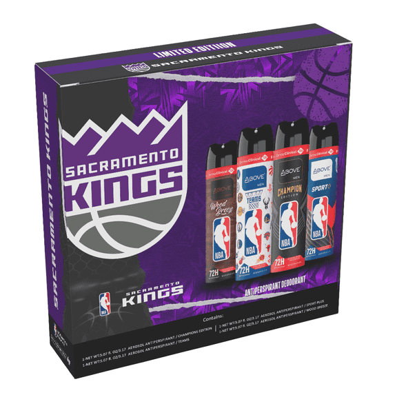 Above NBA Antiperspirant Deodorant Spray for Men | SACRAMENTO KINGS Team Pack | 4 Scents | 72h | Dry Spray | No Stains | 5.07 oz – Pack of 4