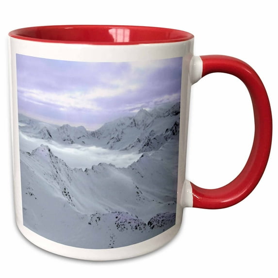 3drose, Above the Clouds Snowy Mountain Landscape Photography - Ski Snow Mountains - Winter Wintery Alps, 11oz Two-tone Red Mug