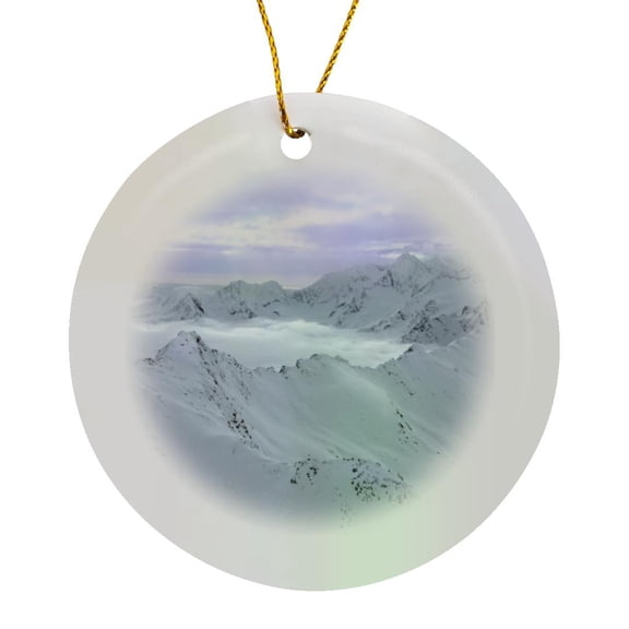 3drose, Above the Clouds Snowy Mountain Landscape Photography - Ski Snow Mountains - Winter Wintery Alps, Circle Porcelain Ornament