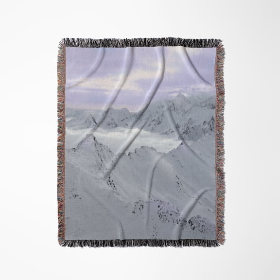 Above The Clouds Snowy Mountain Landscape Photography - Ski Snow Mountains - Winter Wintery Alps, Woven Blanket