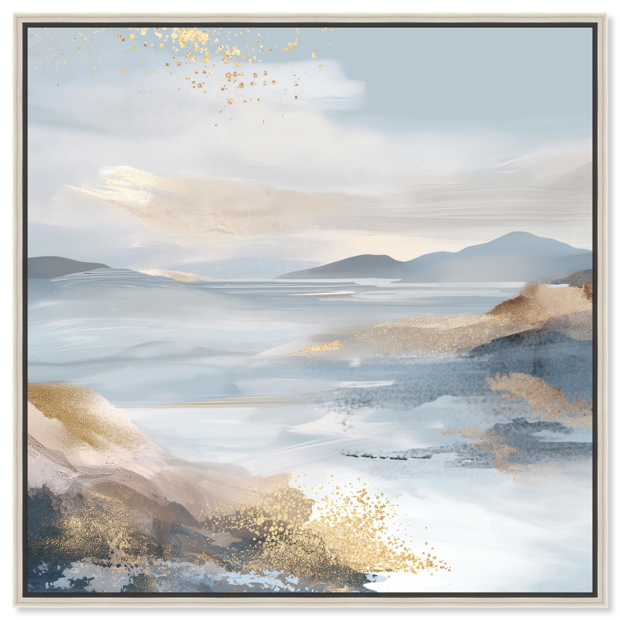 Blue and Gold Abstract Canvas Art with Silver Frame, 12" x 12"