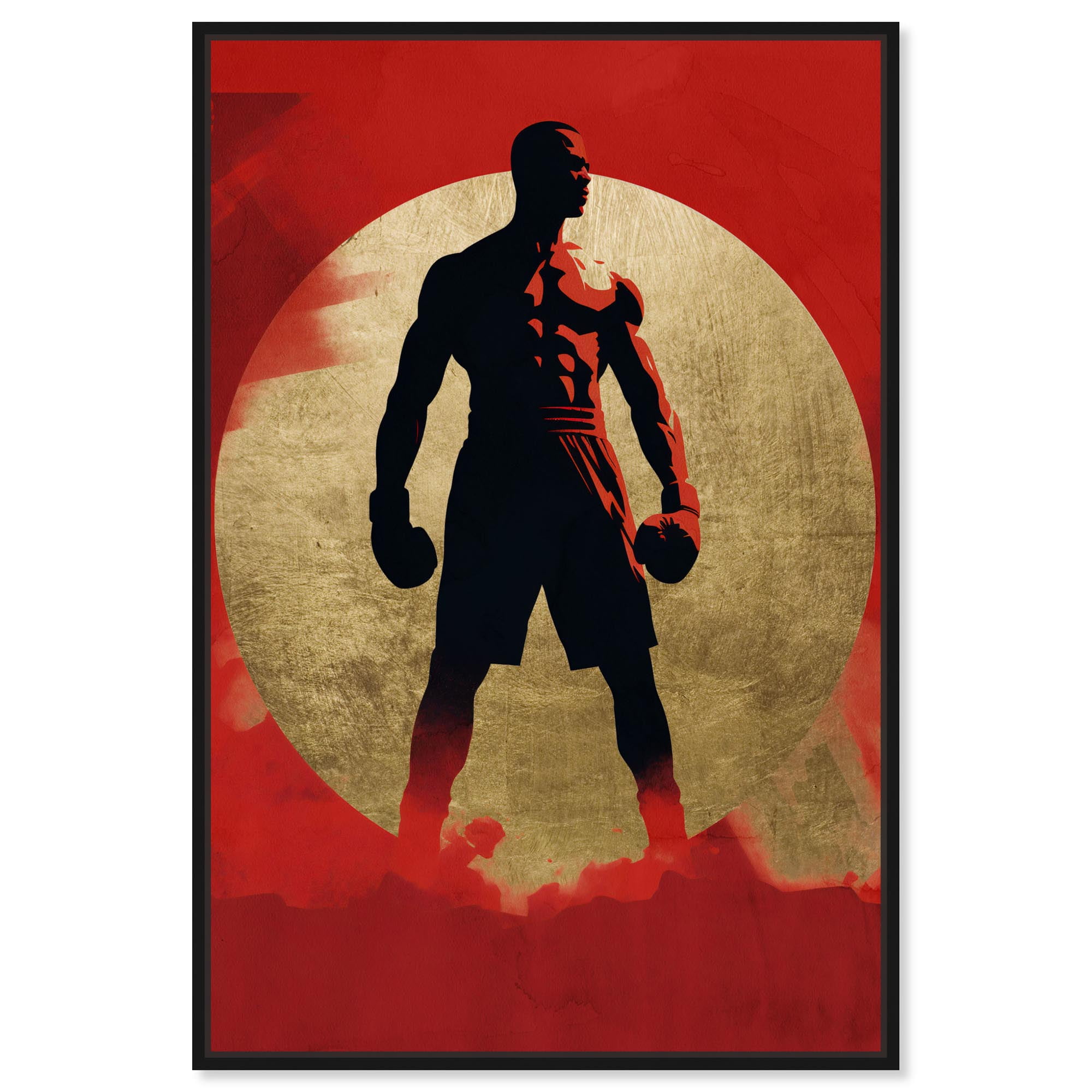 Above the Sun Red and Gold Canvas Boxing Poster Art with Black Frame