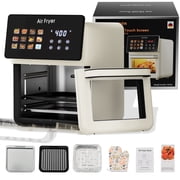AboveMoon 10L Large Air Fryer Oven With Grill Combo For Kitchen Countertop Use,12 in 1 Smart Convection Ovens,AirFryer With Glass View Window,Nonstick Basket,Fryer Liners,Removable Door-White