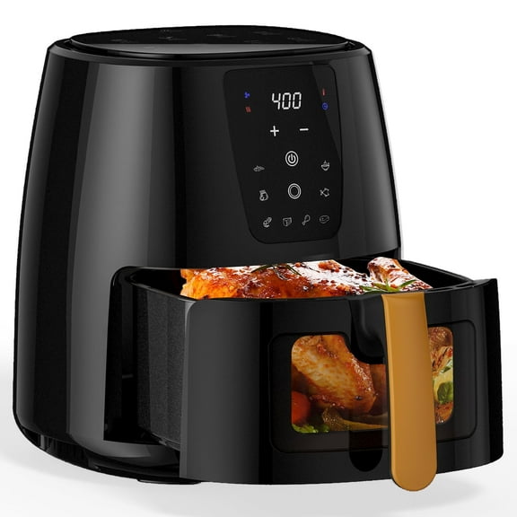 AboveMoon 6.0 QT Large Digital Air Fryer with Window for Kitchen Use,Nonstick Made,Touchscreen Display,400F,Customized Temp/Time,NonStick Basket,Black