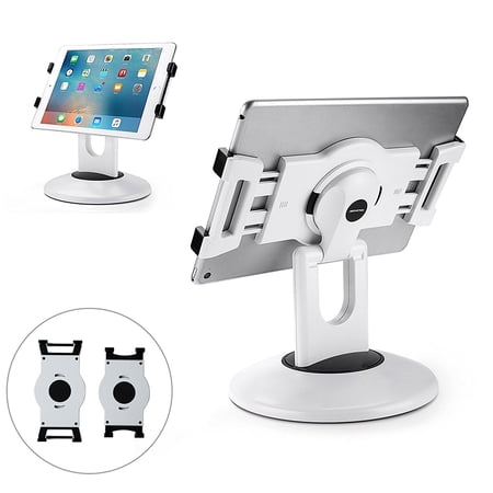 AboveTEK iPad Stand 360° Rotating Tablet Stand Holder, 6-13.5" iPad Mini Pro Tablet Holder for Store POS Office Showcase Reception Kitchen Desktop (White)