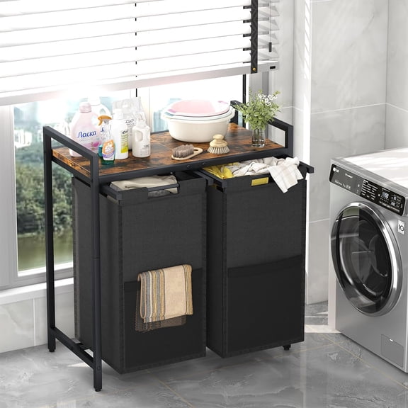 Aboxoo Adult Carrying Handles 2-Bins Laundry Hampers Set with 2 Removable Washable Bags, Black