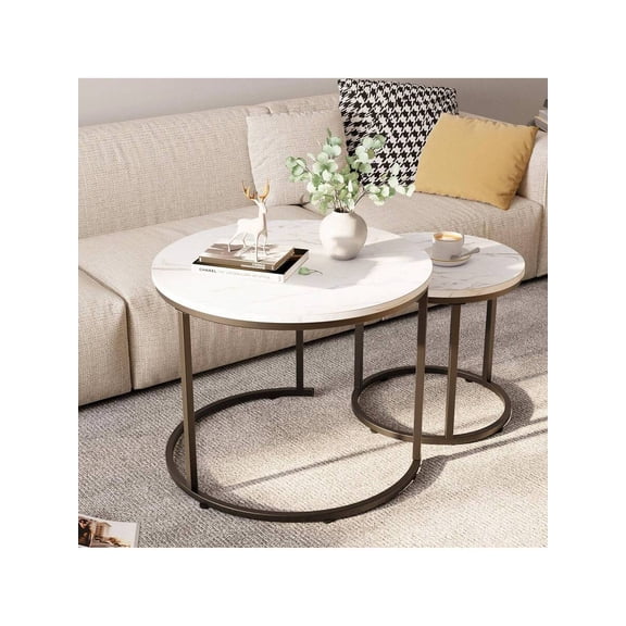 Aboxoo Coffee Table Nesting Side Round Table Set Of 2 End Table With Sturdy Metal Frame For Living Room Bedroom Apartment Modern Industrial Simple Nightstand,Oak