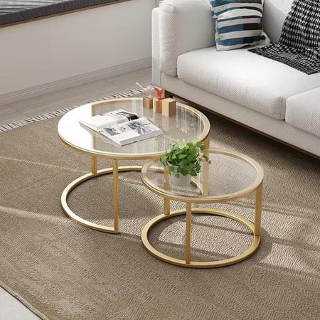 Aboxoo Gold Nesting Coffee Table with Modern Metal Frame Square, 2 Pieces