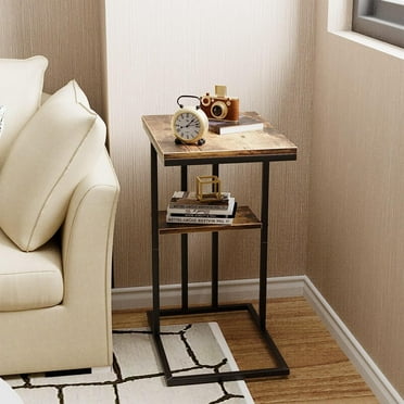 Aboxoo Indoor Rustic Stability Wood Metal End Table, Brown