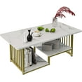 thumbnail image 1 of Aboxoo Modern 2-Tier Rectangular Wood Coffee Table with Metal Frame, White Marble, 1 of 9