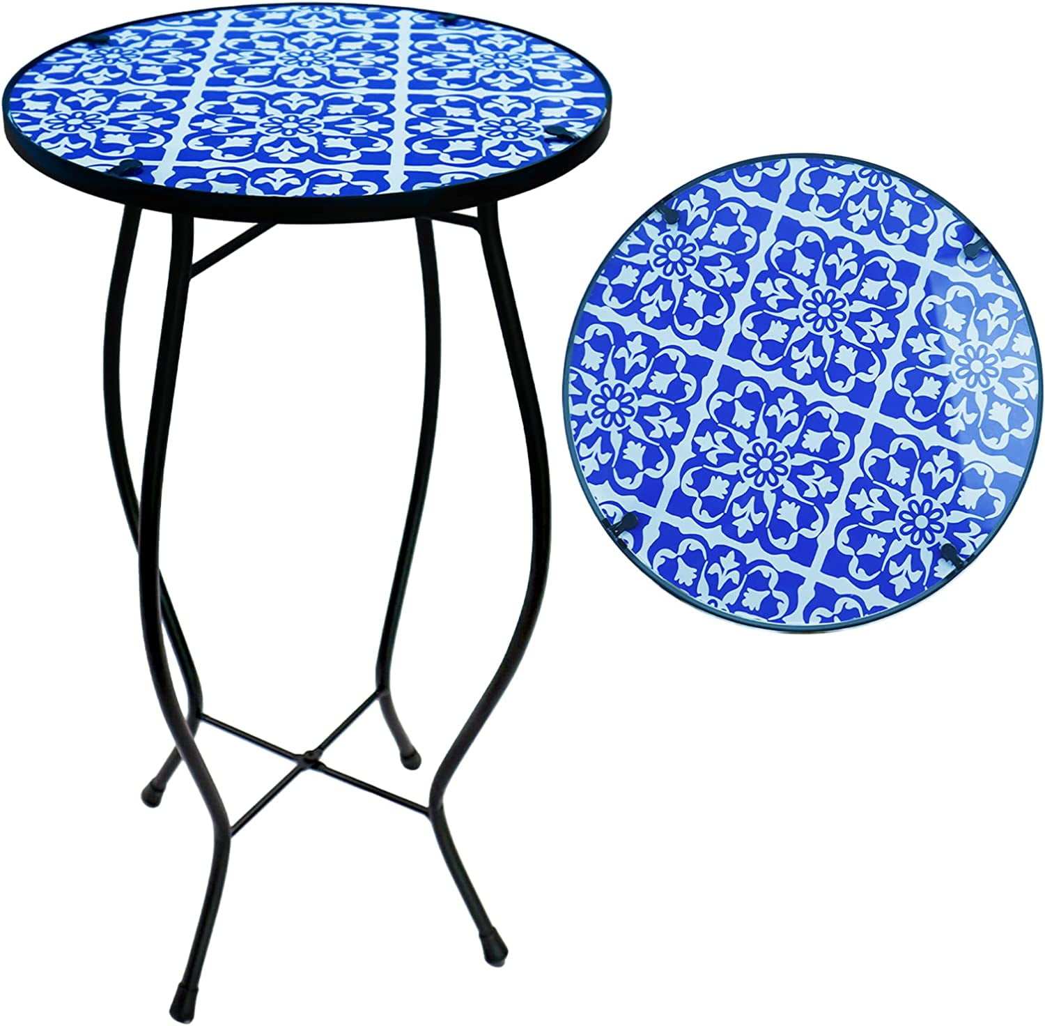 Aboxoo Mosaic Collection Outdoor Modern Functional Art Glass Round End Table, Purple White