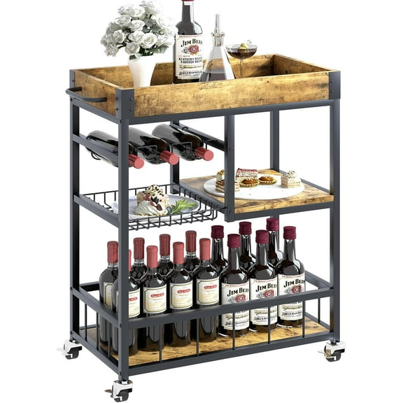 Aboxoo Vintage Style Kitchen Serving Cart with Basket