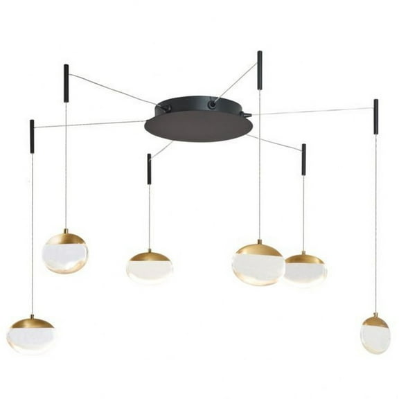 10063PN-MB.BB-Athena-Abra Lighting-Athena - 36W 6 LED Octopus Pendant-1.4 Inches Tall and 11.8 Inches Wide-Matte Black/Brushed Brass Finish