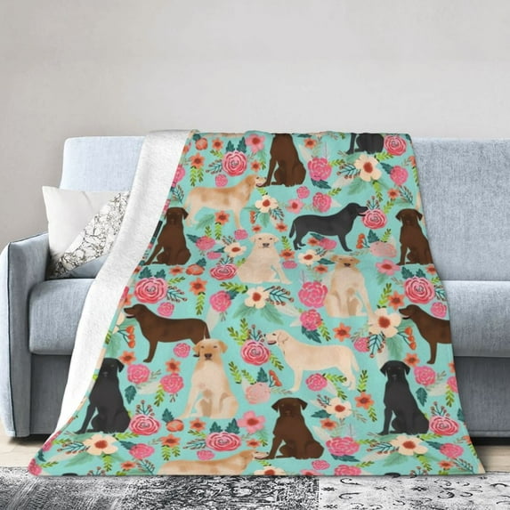 Abrador Retriever Dog Flower Floral Blanket Gifts For Kids Adults - Lightweight Throw Blanket For Bedroom Living Room Decor Soft Fuzzy Fleece Cozy Plush Bed Couch 40"X30"