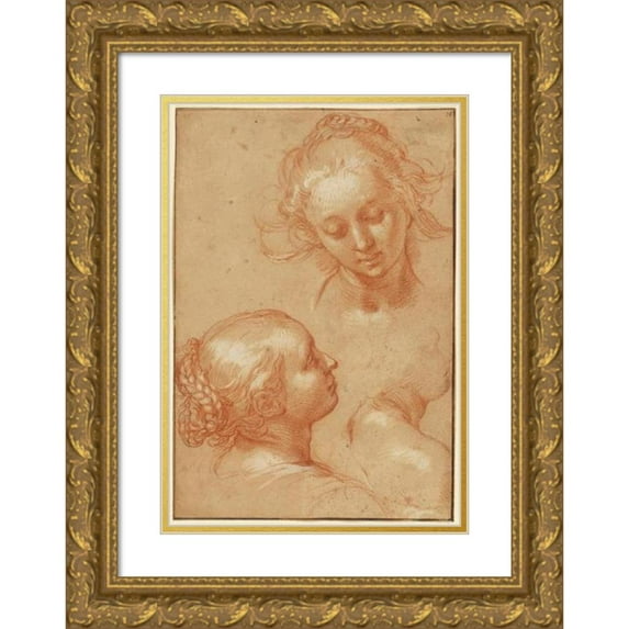 Abraham Bloemaert 11x14 Gold Ornate Wood Frame and Double Matted Museum Art Print Titled - Three Studies of Women (1620s)
