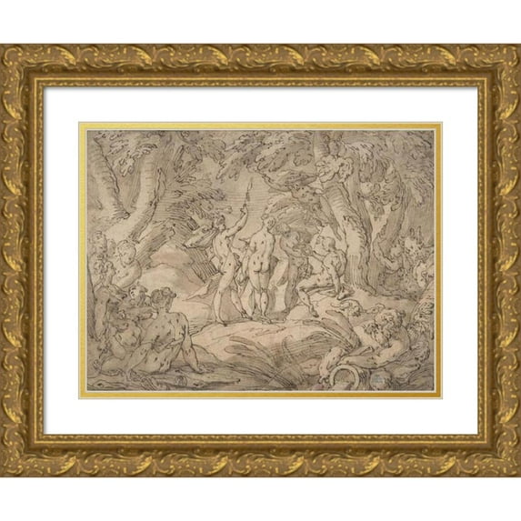 Abraham Bloemaert 14x11 Gold Ornate Wood Frame and Double Matted Museum Art Print Titled - The Judgment of Paris (16th Century)