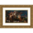 thumbnail image 1 of Abraham Brueghel 18x12 Gold Ornate Wood Frame and Double Matted Museum Art Print Titled - Vases of Flowers with Putti in a Landscape, 1 of 4