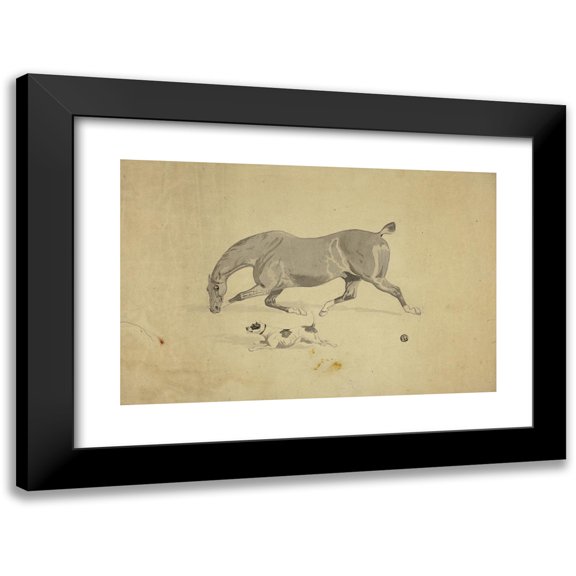 Abraham Cooper 14x11 Black Modern Framed Museum Art Print Titled - Running Horse and Dog