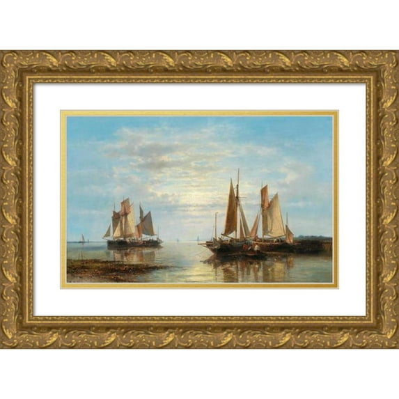 Abraham Hulk 24x17 Gold Ornate Framed and Double Matted Museum Art Print Titled - Sailing Boats on a Calm Sea