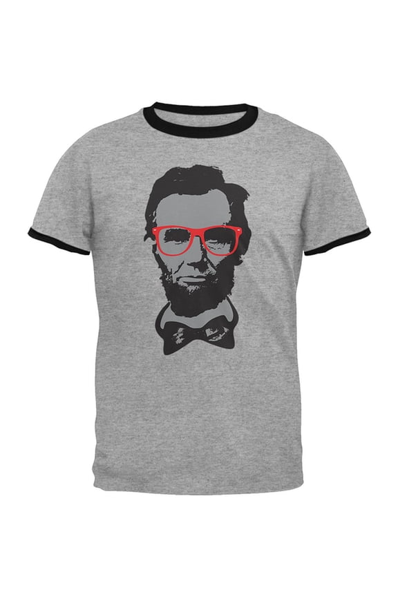 Abraham Lincoln Hipster Geek Glasses Mens Ringer T Shirt Heather-Black X-LG