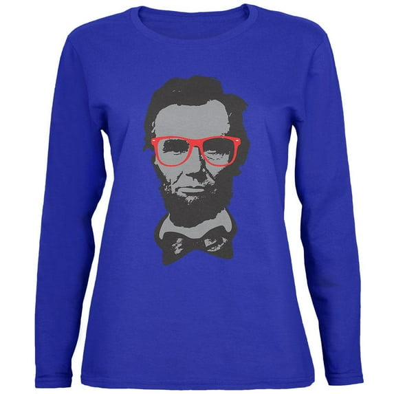 Abraham Lincoln Hipster Geek Glasses Womens Long Sleeve T Shirt Royal 2XL
