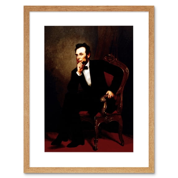 Abraham Lincoln Portrait Healy Painting 1869 Persident Sitting on Chair Deep in Thought Artwork Framed Wall Art Print 12X16 Inch