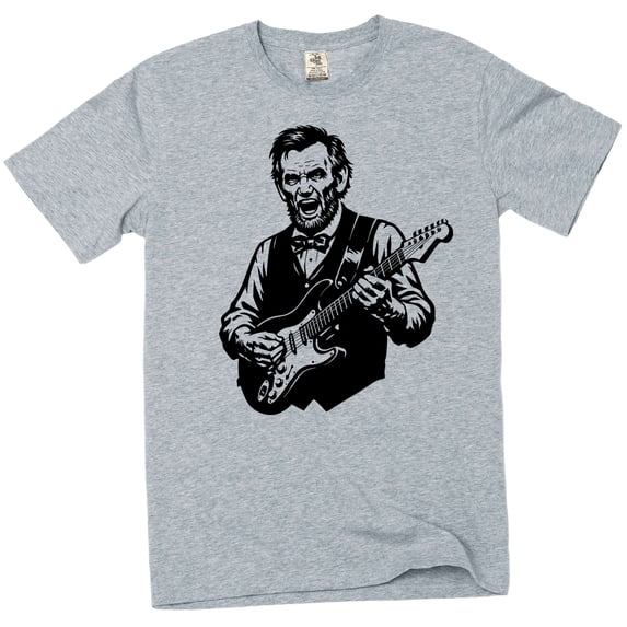 Abraham Lincoln Rock Guitar T-Shirt Funny patriotic guitarist Tee shirt (Medium Grey)