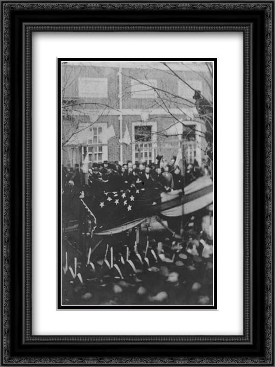 Abraham Lincoln raising a flag at Independence Hall, Philadelphia, in honor of the admission of Kansas to the Union on Washington's Birthday 18x24 Double Matted Black Ornate Framed Art Print
