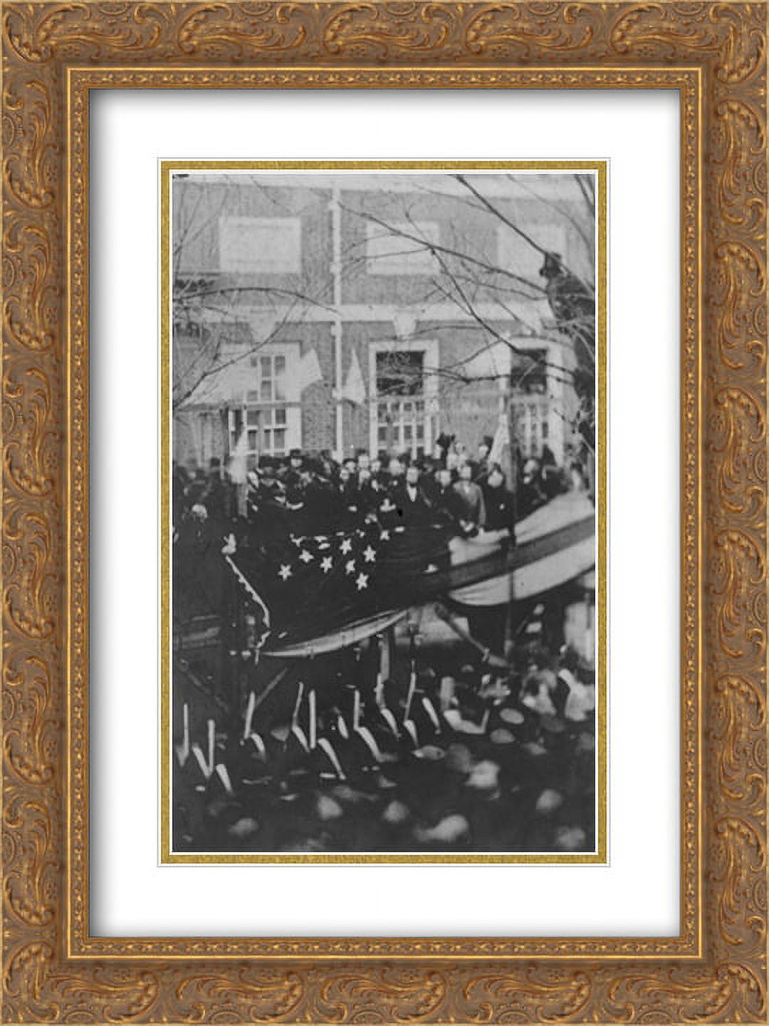 Abraham Lincoln raising a flag at Independence Hall, Philadelphia, in honor of the admission of Kansas to the Union on Washington's Birthday 18x24 Double Matted Gold Ornate Framed Art Print
