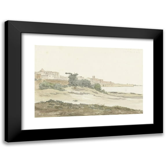 Abraham-Louis-Rodolphe Ducros 14x11 Black Modern Framed Museum Art Print Titled - View of Barletta Located on the Coast (1778)