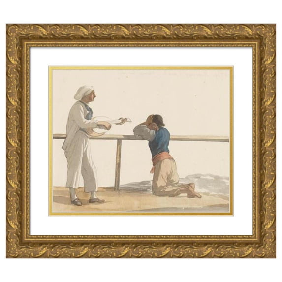 Abraham-Louis-Rodolphe Ducros 14x12 Gold Ornate Wood Frame and Double Matted Museum Art Print Titled - Persons on Board the Ship L’Heureuse Marianne (1778)
