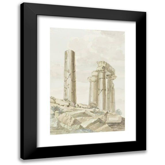 Abraham-Louis-Rodolphe Ducros 17x24 Black Modern Framed Museum Art Print Titled - West Facade of Temple of Juno Lucina (1778)