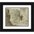 thumbnail image 1 of Abraham-Louis-Rodolphe Ducros 18x15 Black Ornate Wood Framed Double Matted Museum Art Print Titled - Outdoor Wall of the Oreille De Denys Cave (1778), 1 of 5
