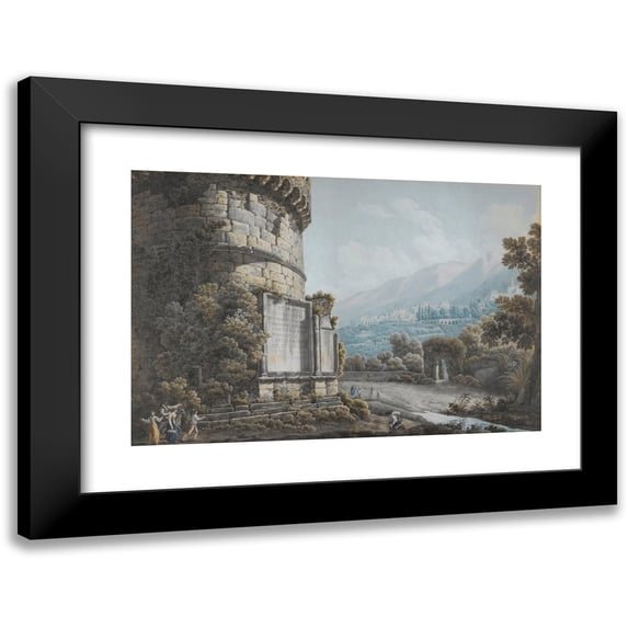 Abraham-Louis-Rodolphe Ducros 24x17 Black Modern Framed Museum Art Print Titled - The Tomb of Plautius Lucan Near the Ponte Lucan