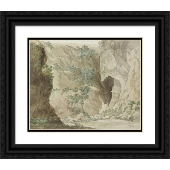 Abraham-Louis-Rodolphe Ducros 24x20 Black Ornate Framed Double Matted Museum Art Print Titled: Outdoor Wall of the Oreille De Denys Cave (1778)