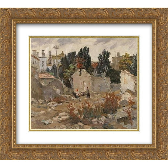 Abraham Manievich 2x Matted 22x20 Gold Ornate Framed Art Print 'House Workers in the Bronx'
