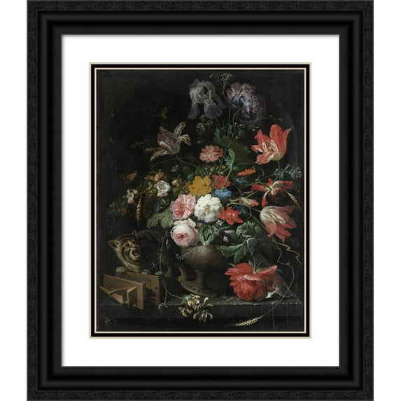 Abraham Mignon 15x18 Black Ornate Wood Framed Double Matted Museum Art Print Titled - The Overturned Bouquet (1660 - 1679)