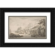 Abraham Rademaker 14x10 Black Ornate Wood Framed Double Matted Museum Art Print Titled: Town by a Large Body of Water (Mid-17th-Mid-18th Century)