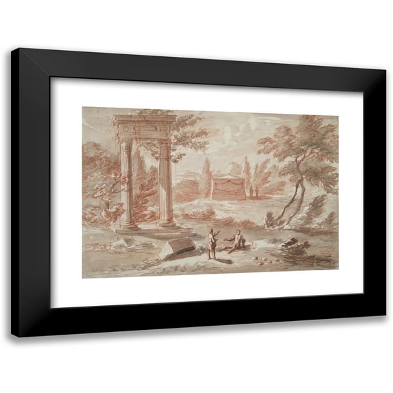 Abraham Rademaker 14x11 Black Modern Framed Museum Art Print Titled - Landscape with Tomb, Ruins, And Figures