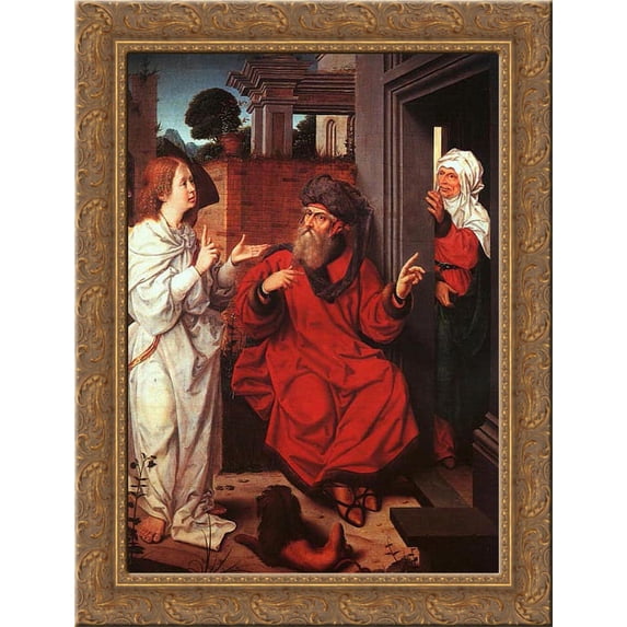 Abraham, Sara and an Angel 20x24 Gold Ornate Wood Framed Canvas Art by Provoost, Jan