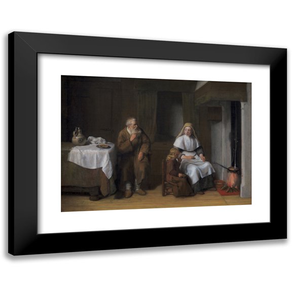 Abraham Van Dijck 14x11 Black Modern Framed Museum Art Print Titled - The Prophet Elijah with the Widow of Zarephath and Her Son (1650 - 1672)