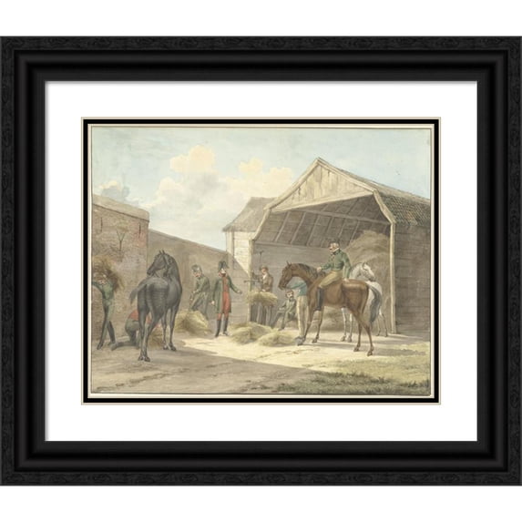 Abraham Vinkeles 24x20 Black Ornate Framed Double Matted Museum Art Print Titled: Haying Hooi Aan De Gardes D’Honneur, 1813 (1815)