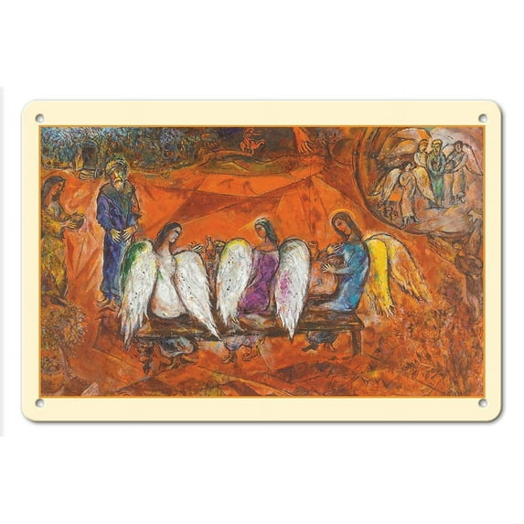Abraham and the Three Angels - From an Original Color Painting by Marc Chagall c.1966 - 8 x 12 inch Vintage Metal Tin Sign