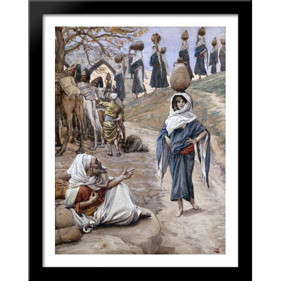 Abraham's Servant Meeteth Rebecca 28x36 Large Black Wood Framed Print Art by James Tissot