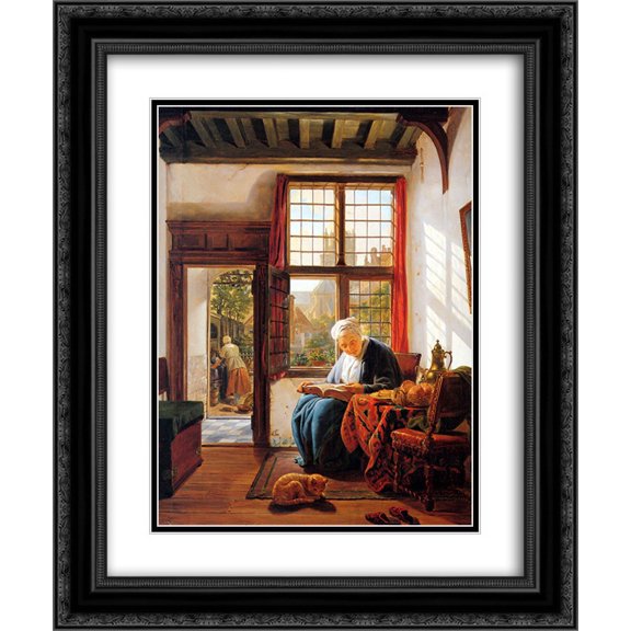 Abraham van Strij 2x Matted 20x24 Black Ornate Framed Art Print 'Reading old woman at window '