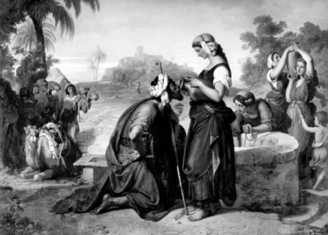Abrahams Servant Eliezer Journeys Though Mesopotamia to Find a Wife for Issac by Karl Blass 1815-1894 Canvas Art - Karl Blass (18 x 24)