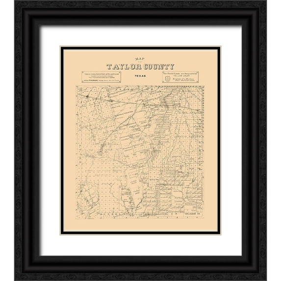 Abrams 12x13 Black Ornate Wood Framed with Double Matting Museum Art Print Titled - Taylor County Texas - Abrams 1890