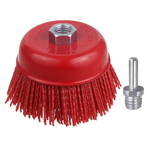 Abrasive Filament Nylon Bristle Cup Brush, 4" Nylon Cup Brush for Angle Grinder, 5/8" 11 Thread, 1/4" Drill Arbor-Remove Rust, Removal Rust Paint &Surface Prepping